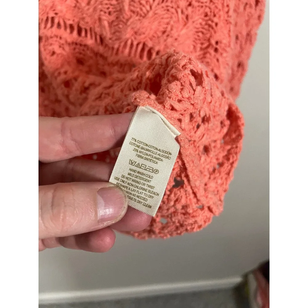 Free People Coral Open Crochet Scoop Pullover